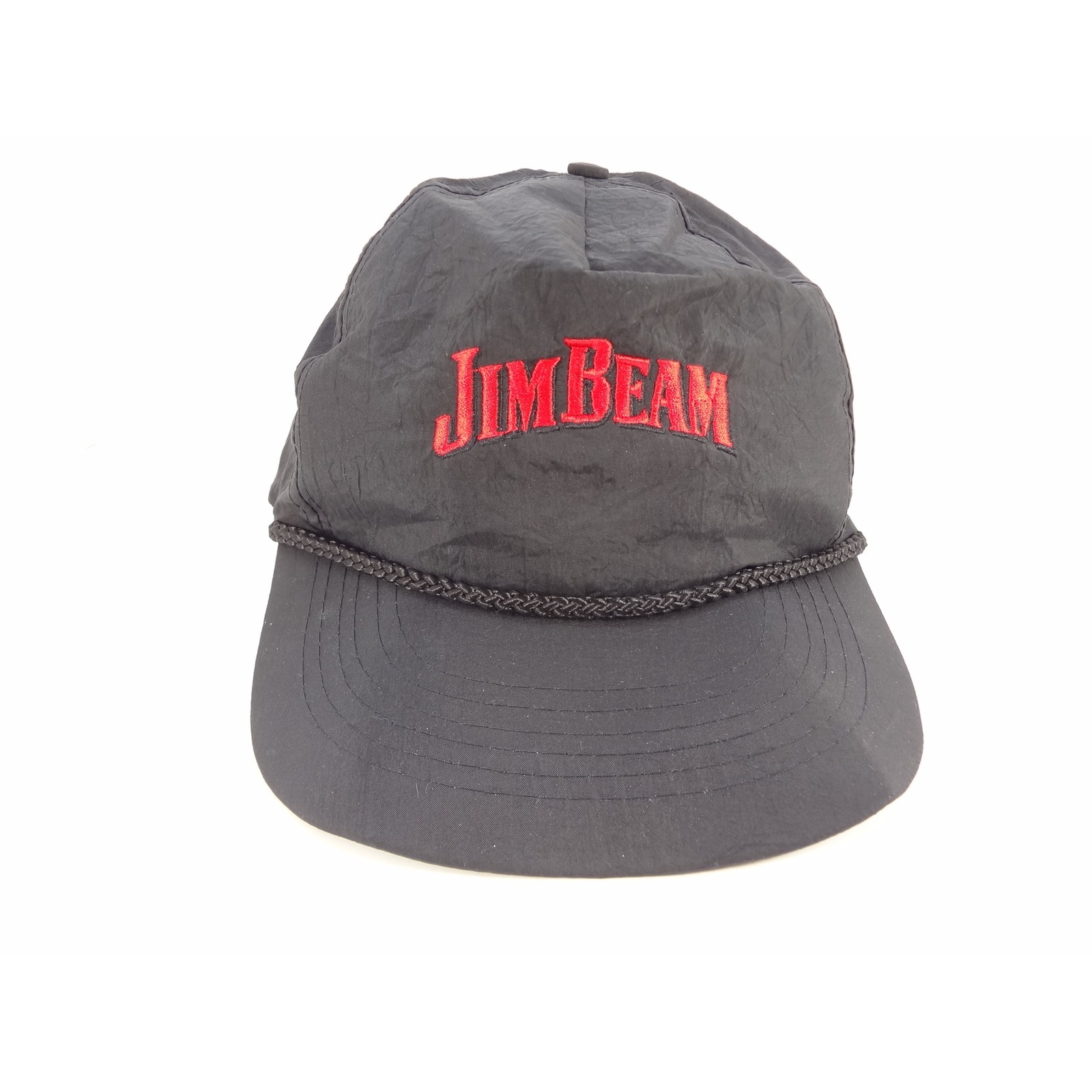Jim Beam Snapback Hat Mens Black Excellent Nylon Rope Brim Embroidered Logo